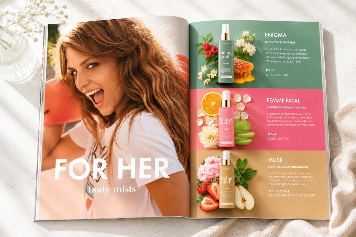 Being Kind - Body mist catalogue design